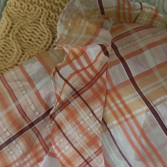 Anthro Current Air Polly Ruffled Plaid Peasant Blouse - Size L - Picture 5 of 10